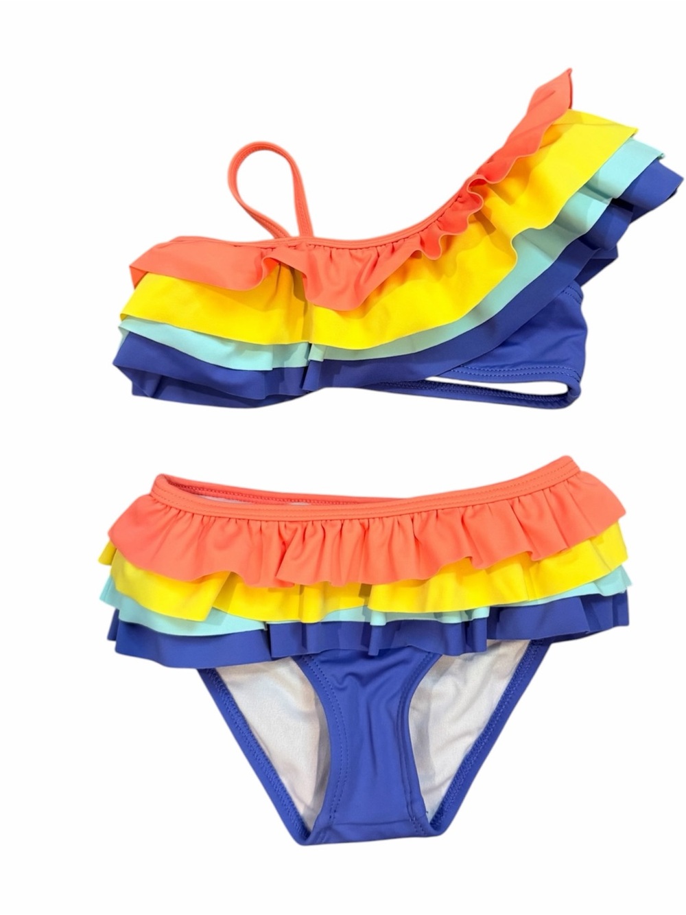 Janie and Jack Coral, Yellow, Aqua & Royal Blue Ruffle Bikini